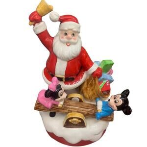 Mickey and Minnie‎ Mouse with Santa Music Box 1985 Disney